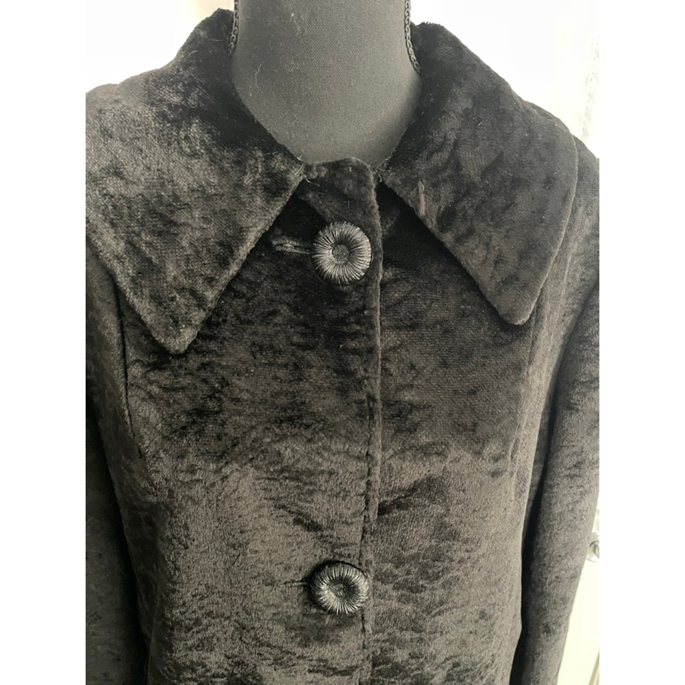 1950s Black Crushed Velvet Swing Coat w/ Rosette Buttons Old Hollywood L - Picture 3 of 9